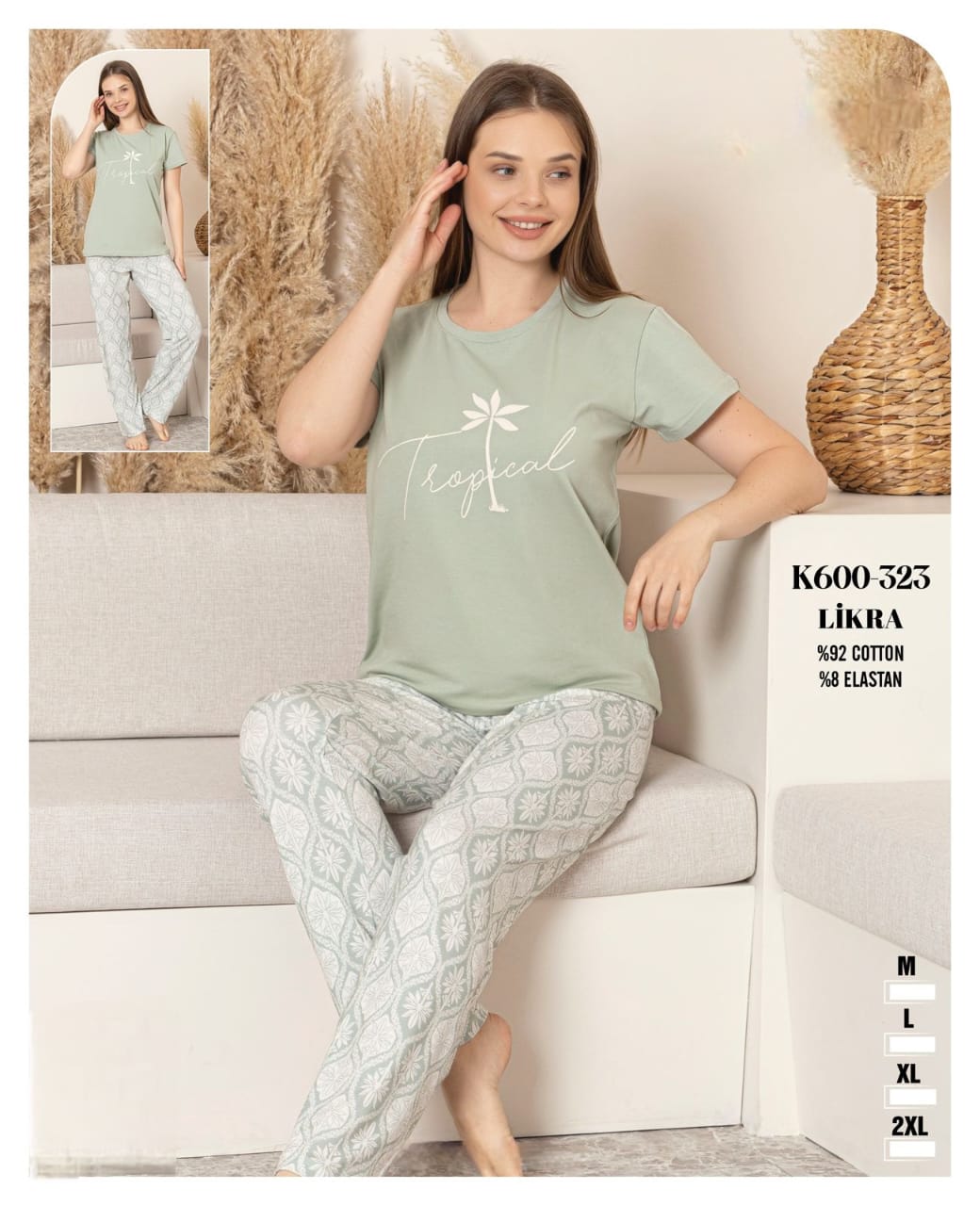 Pants + T-Shirt Tropical Mint Green Pyjama - Women
