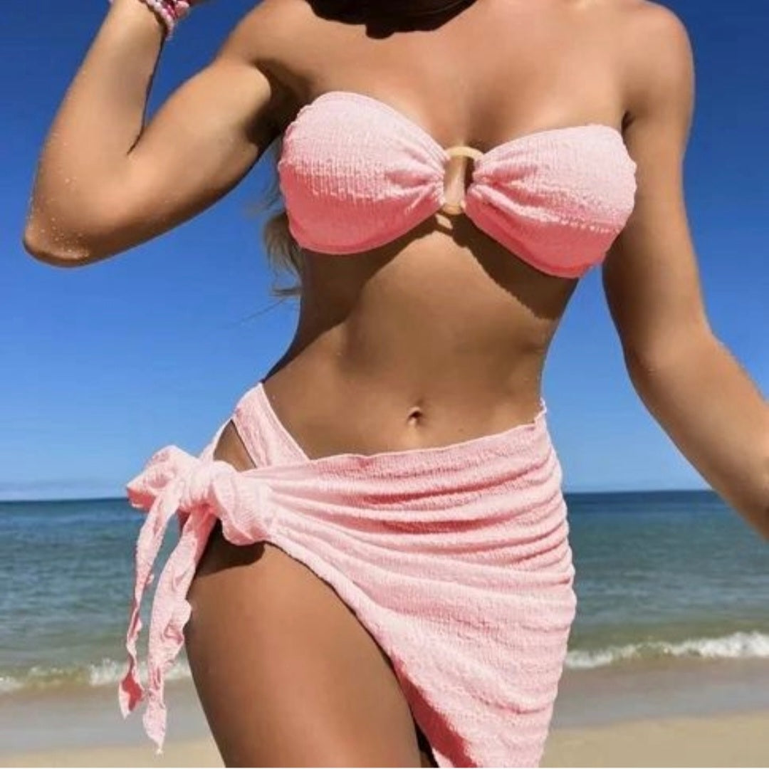 Trendy strapless 3-pieces bikini