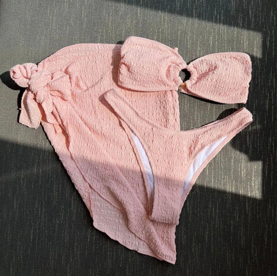 Trendy strapless 3-pieces bikini