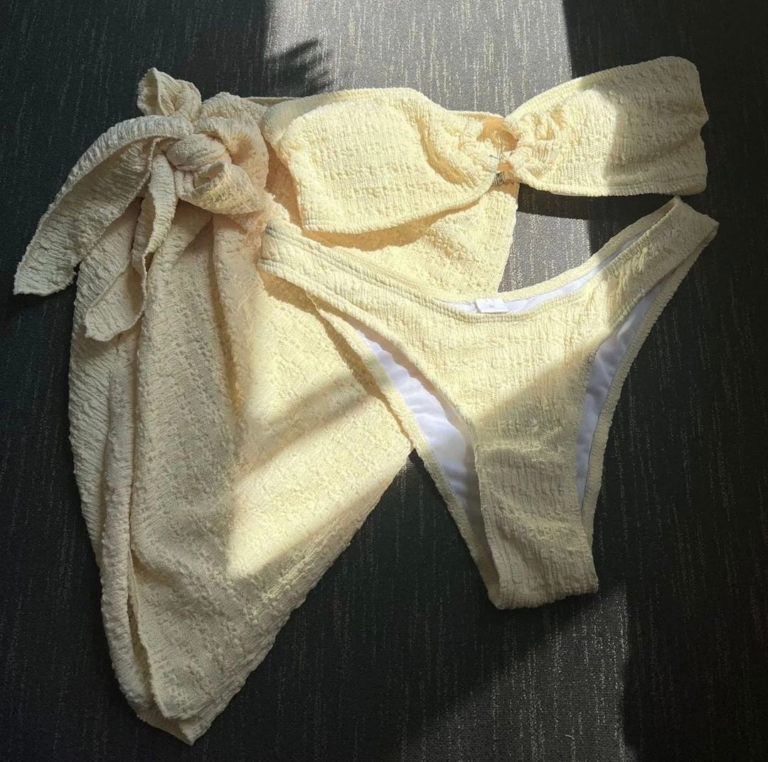 Trendy strapless 3-pieces bikini