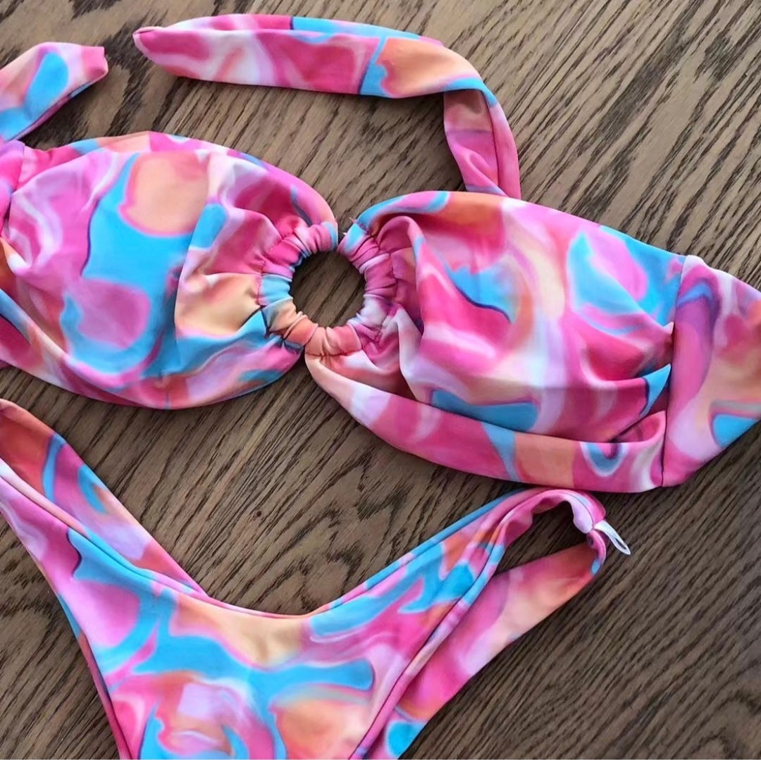 Trendy Strapless Flowers Bikini