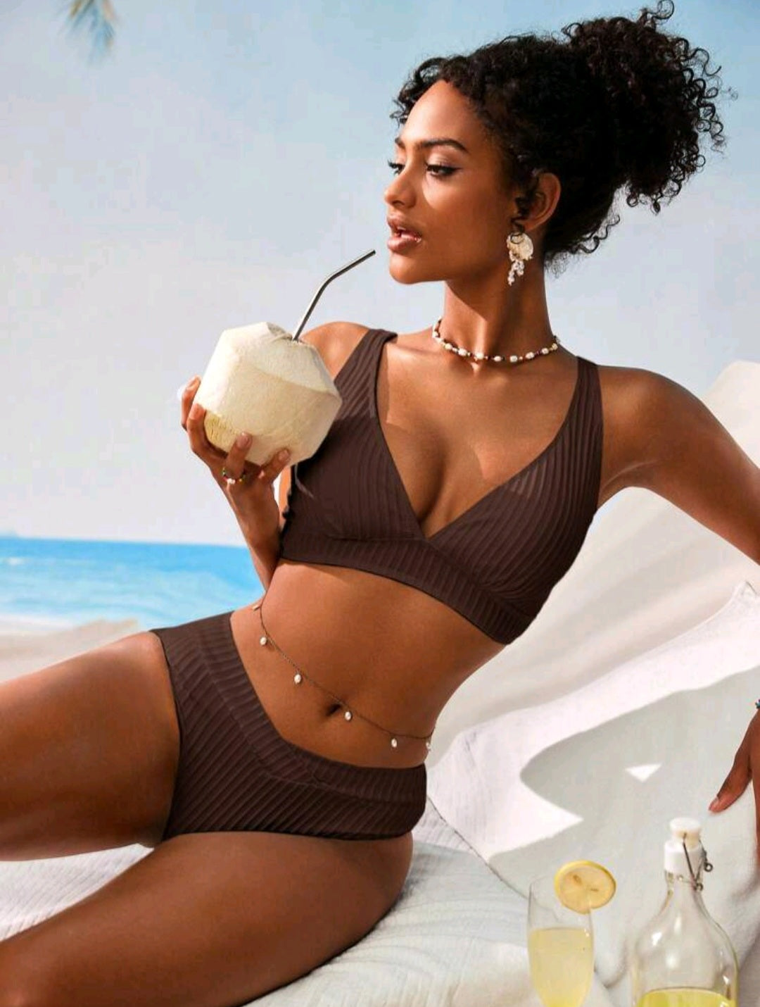 Trendy 2 Pieces Brown Swimwear