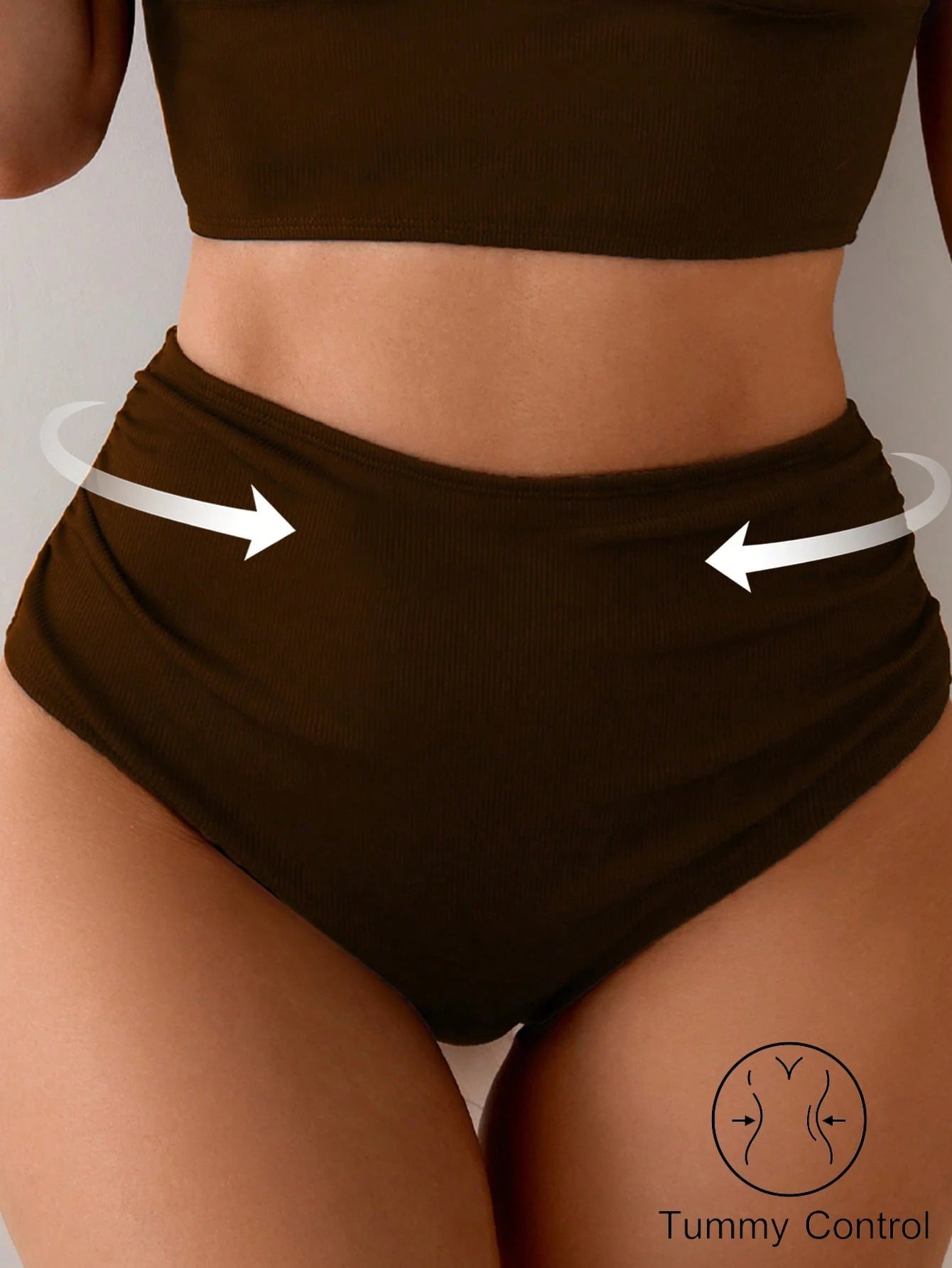 High Waisted Ribbed Swimsuit Bottom - Black & Brown