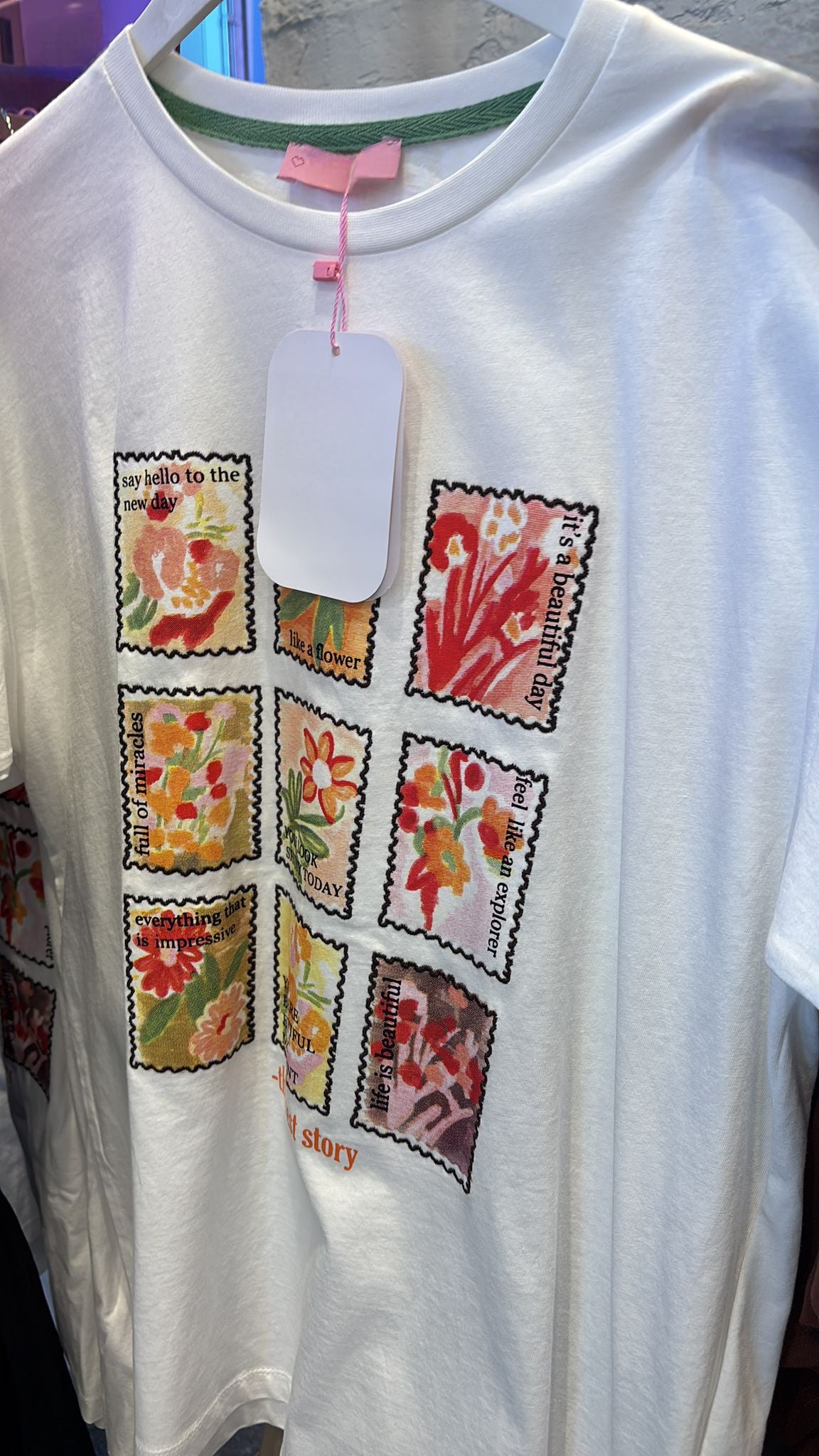 Trendy Embroidered Cotton T-Shirt - Flowers