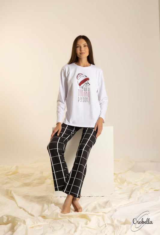 Pyjama Orobella - cotton - Not a morning person - black and white