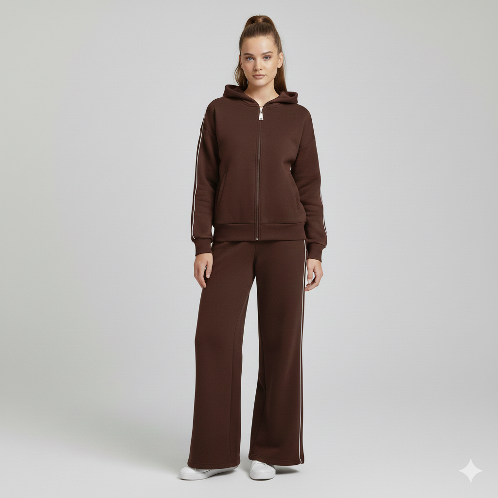 Trendy Fleeced Sweatsuit - wide legs pants with a jacket