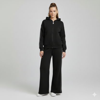 Trendy Fleeced Sweatsuit - wide legs pants with a jacket