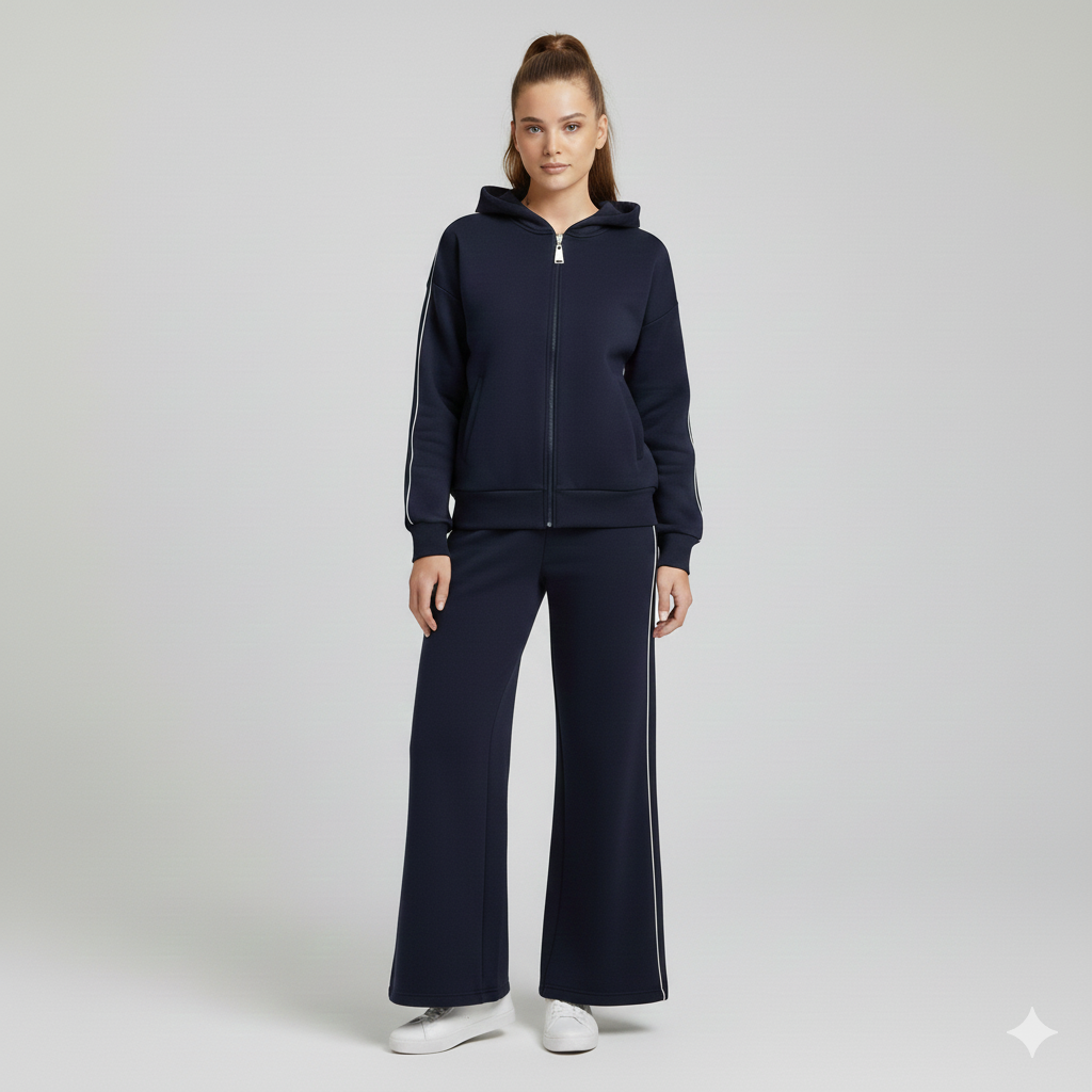 Trendy Fleeced Sweatsuit - wide legs pants with a jacket