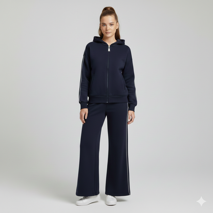 Trendy Fleeced Sweatsuit - wide legs pants with a jacket