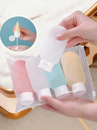 4 Pieces Set Silicone & Plastic Travel Bottles; Refillable, Leakproof Cosmetic containers for Lotion, Shower & Skincare products - 60 mL