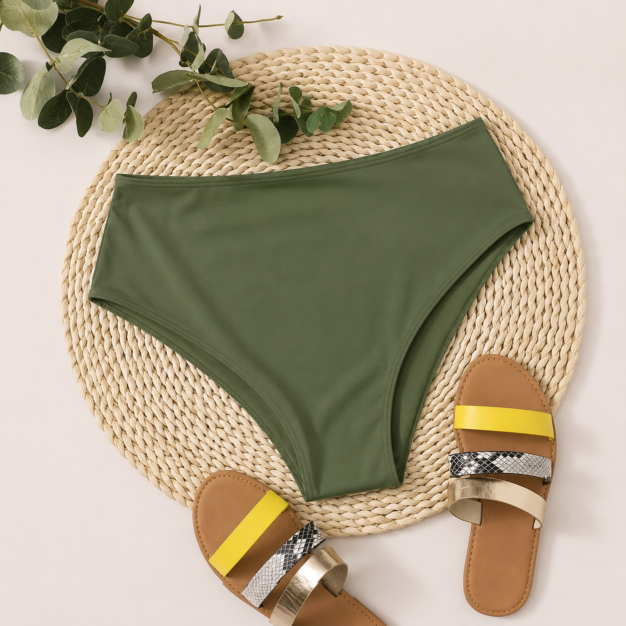 High Waisted Swimsuit Bottom - Olive Green