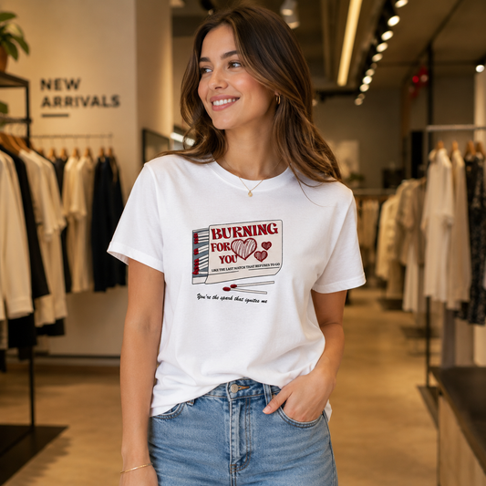 Trendy Embroidered Cotton T-Shirt - Burning for You