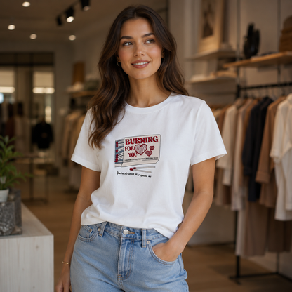 Trendy Embroidered Cotton T-Shirt - Burning for You