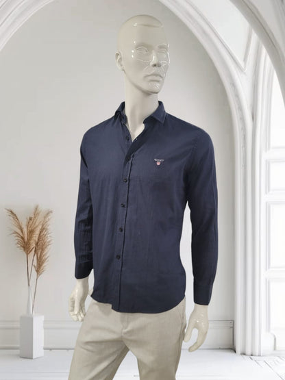 Navy Blue Linen Shirt - Long Sleeve