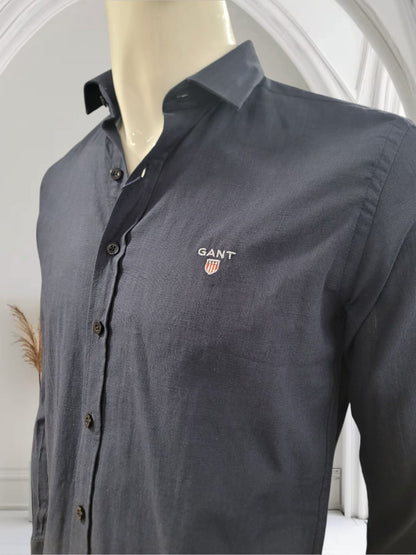 Navy Blue Linen Shirt - Long Sleeve