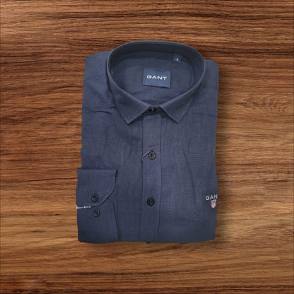 Navy Blue Linen Shirt - Long Sleeve
