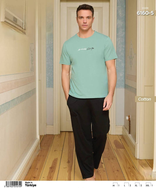 Men's Pyjama - Black and Green - Pants + T-Shirt