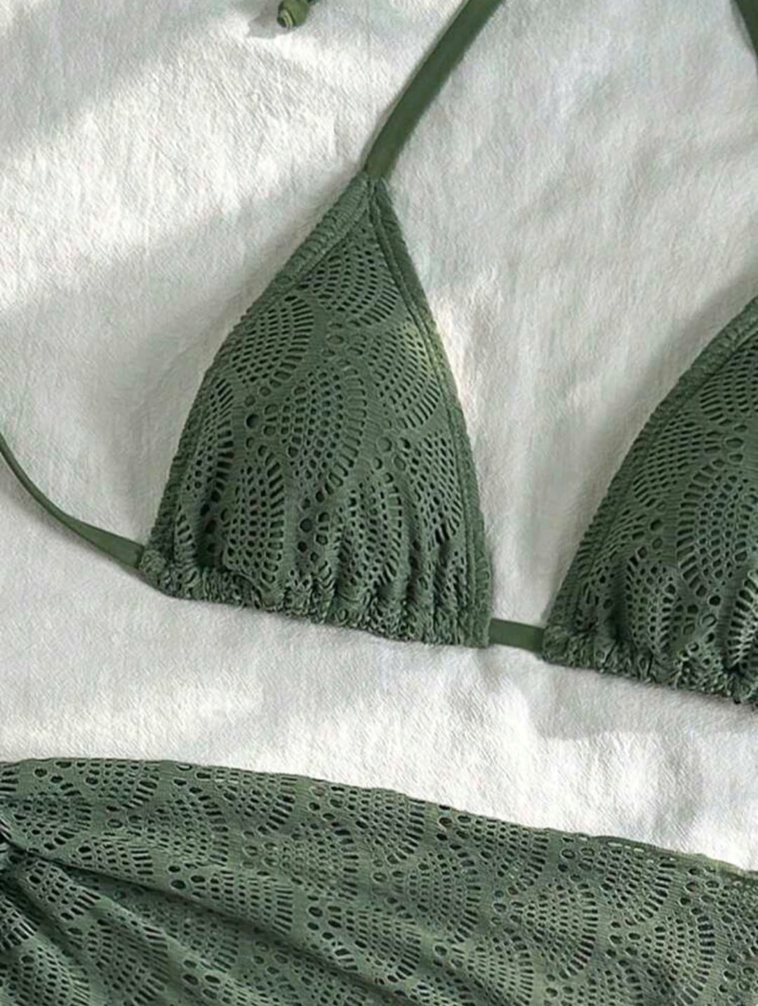 Trendy 3 pieces Triangle Olive Green bikini