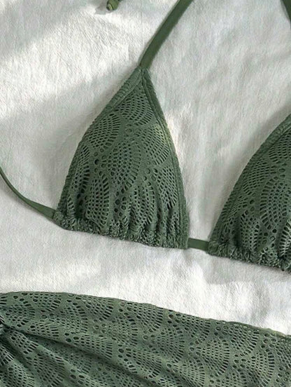 Trendy 3 pieces Triangle Olive Green bikini