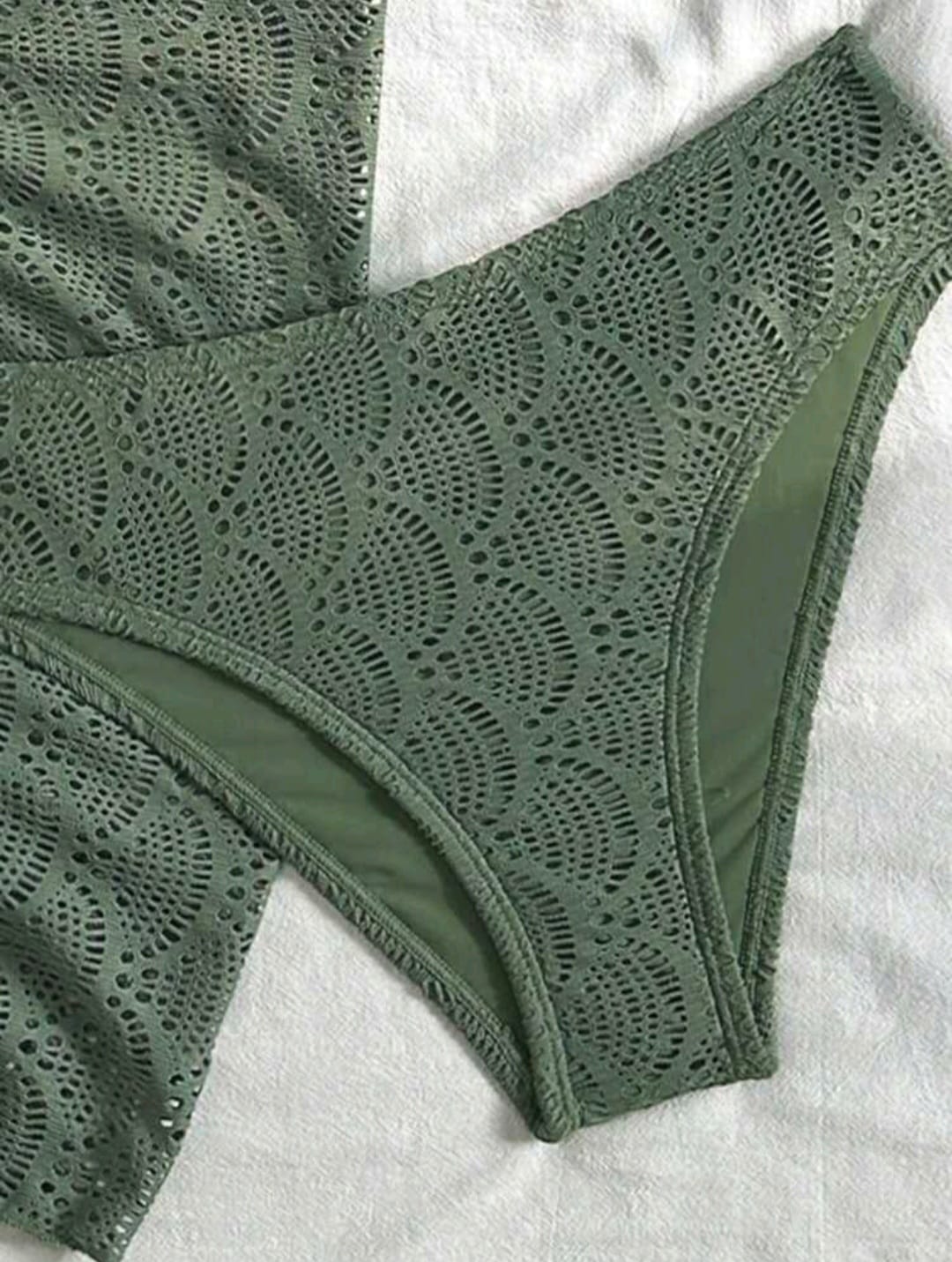 Trendy 3 pieces Triangle Olive Green bikini