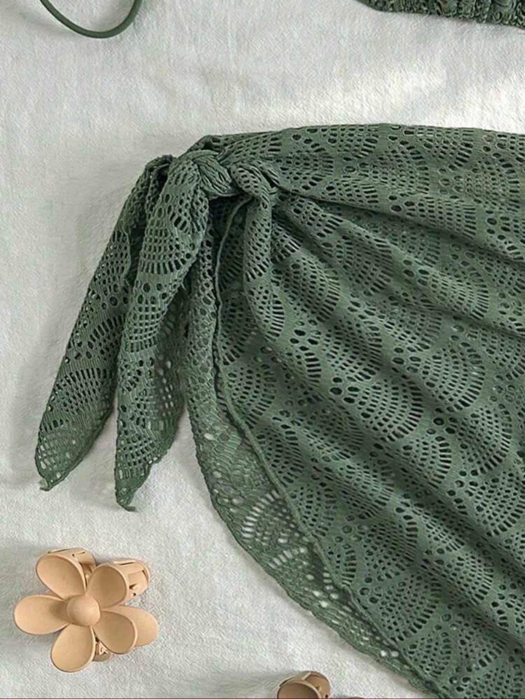 Trendy 3 pieces Triangle Olive Green bikini