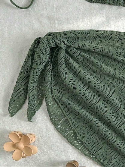Trendy 3 pieces Triangle Olive Green bikini