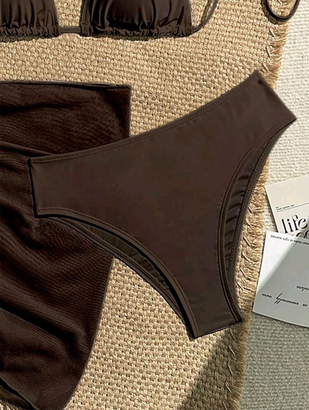Trendy 3 Pieces Coffee Brown High Waisted Bikini