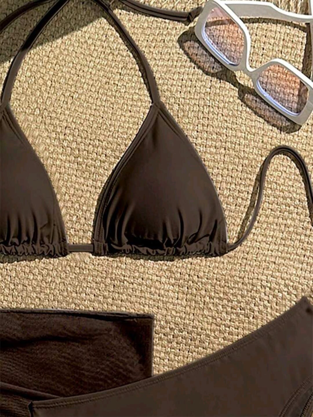 Trendy 3 Pieces Coffee Brown High Waisted Bikini