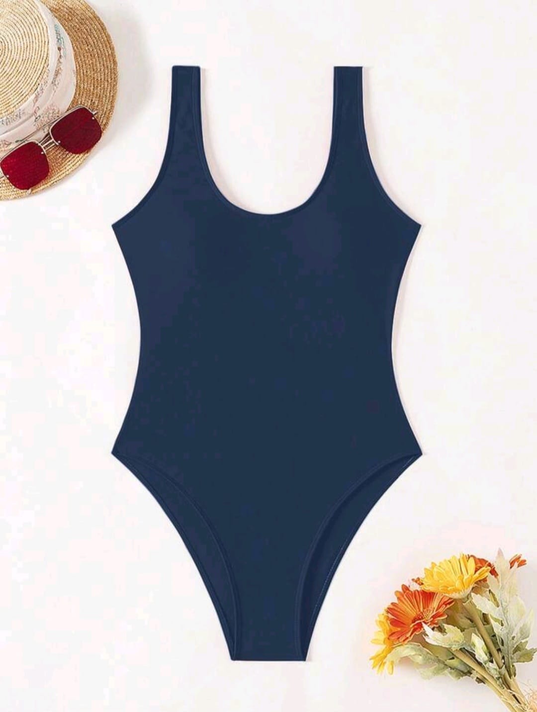 Trendy One Piece Swimwear- Navy Blue