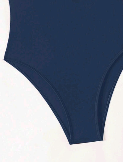 Trendy One Piece Swimwear- Navy Blue
