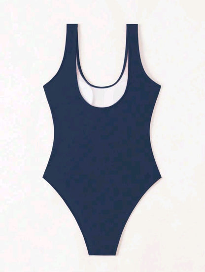 Trendy One Piece Swimwear- Navy Blue