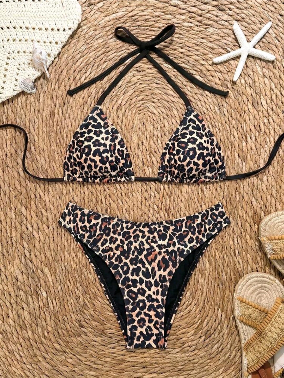 Trendy 2 pieces Leopard Print Triangle Bikini Set