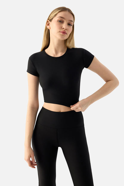 MELINA Short Sleeve Crop Top Black