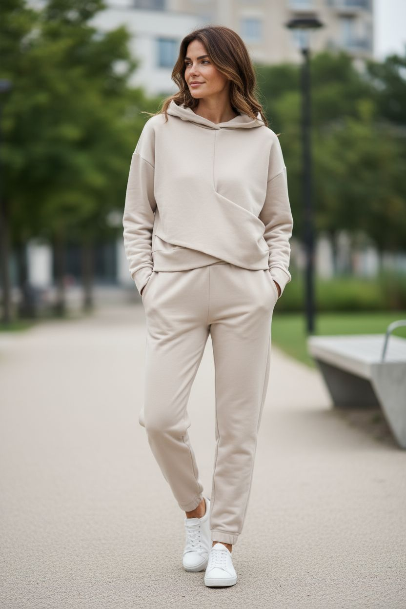 Trendy Sweatsuit - Pants with Crop Hoodie