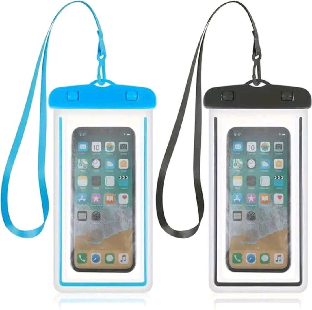 "2 pieces" Waterproof Phone Pouch, Compatible With IPhone 13 12 11 Pro Max Max XS X XR Samsung Galaxy For Beach Swimming 6.9" Clear - Blue and Black