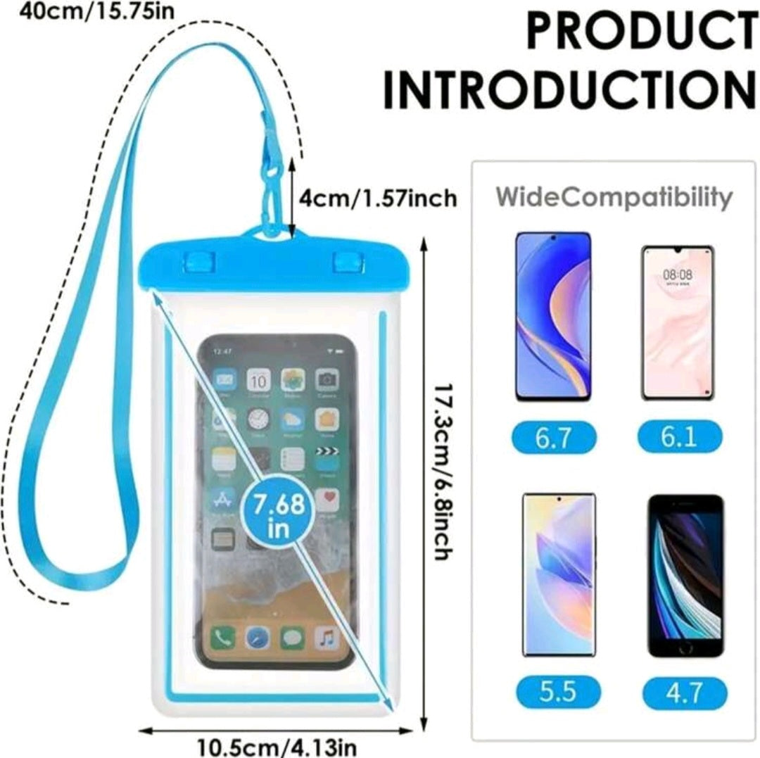 "2 pieces" Waterproof Phone Pouch, Compatible With IPhone 13 12 11 Pro Max Max XS X XR Samsung Galaxy For Beach Swimming 6.9" Clear - Blue and Black