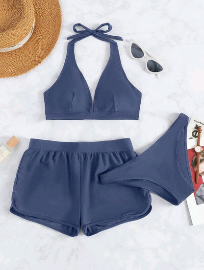 3 Pcs Bikini with Beach Shorts