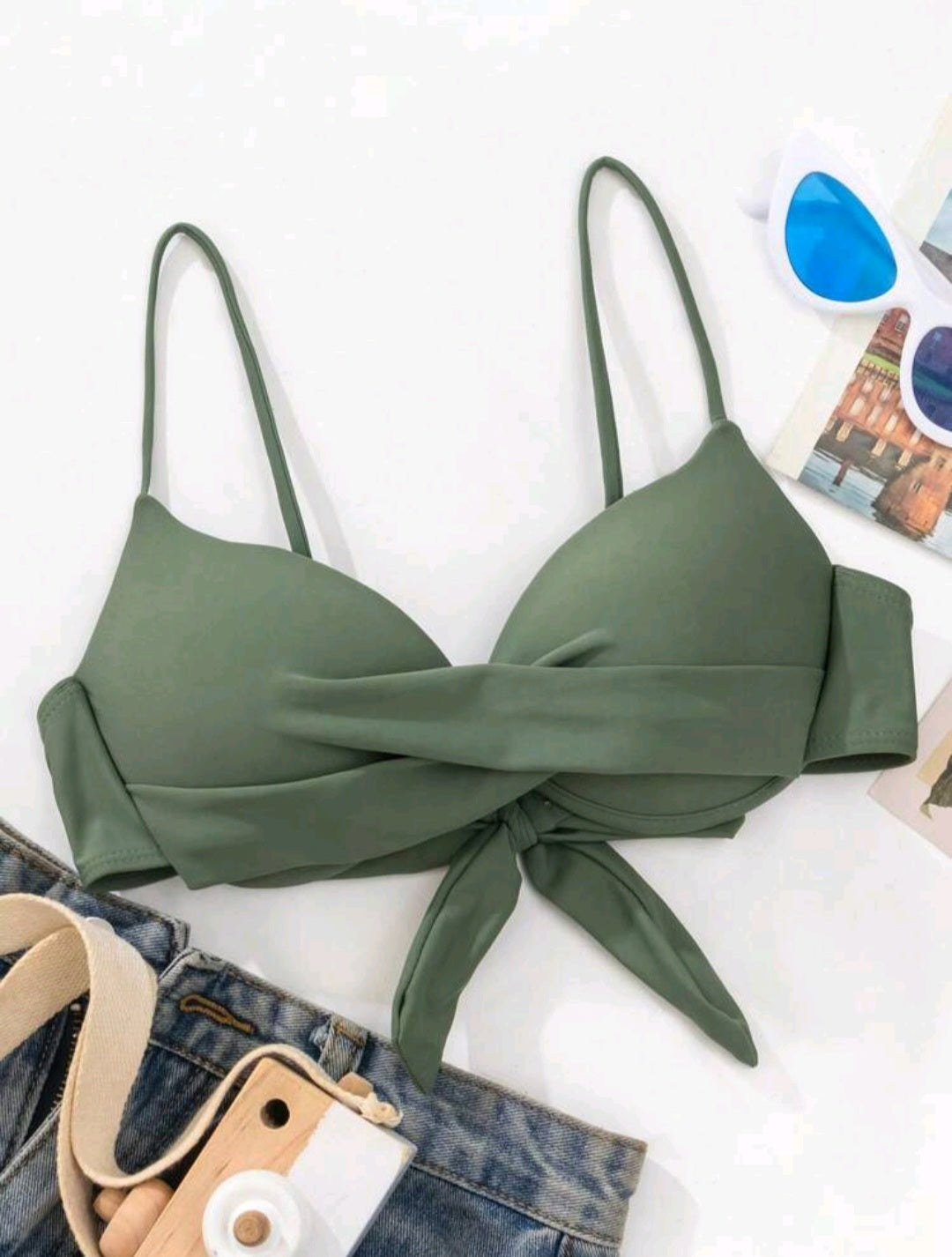 Twist Push Up Bikini Top - Olive Green