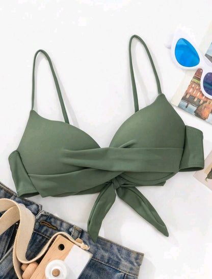 Twist Push Up Bikini Top - Olive Green