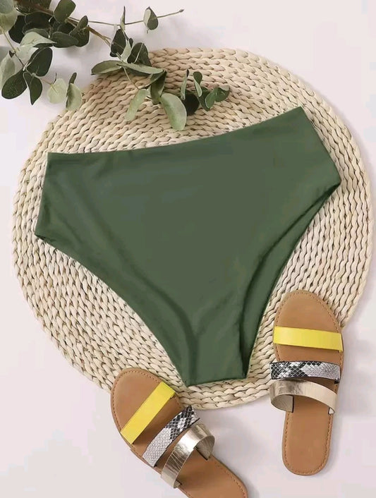 High Waisted Swimsuit Bottom - Olive Green