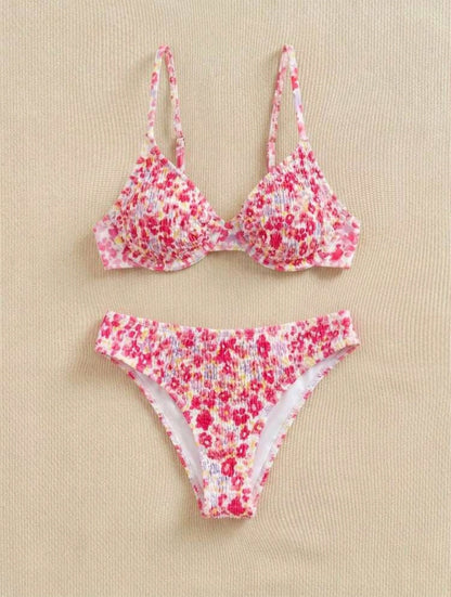 Trendy Pink Flowers Set Bikini