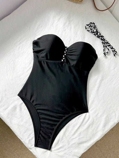 Trendy One Piece Strapless Black Swimsuit
