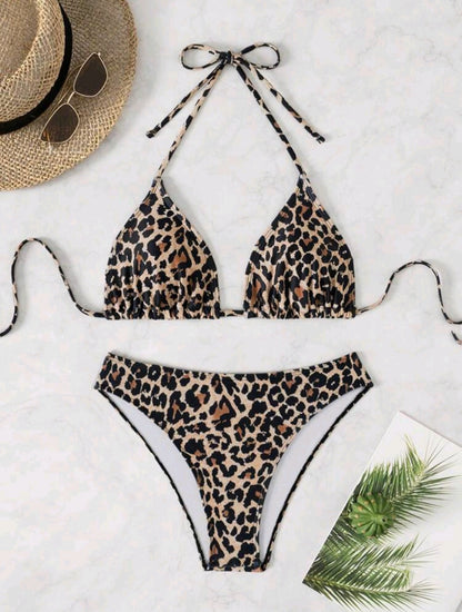 Trendy 2 Pieces Triangle Leopard Bikini