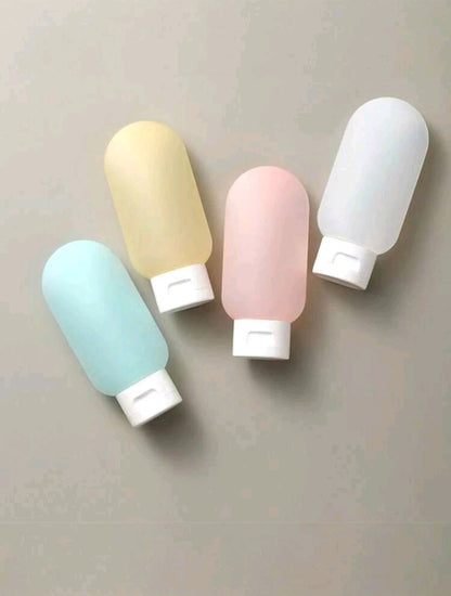 4 Pieces Set Silicone & Plastic Travel Bottles; Refillable, Leakproof Cosmetic containers for Lotion, Shower & Skincare products - 60 mL