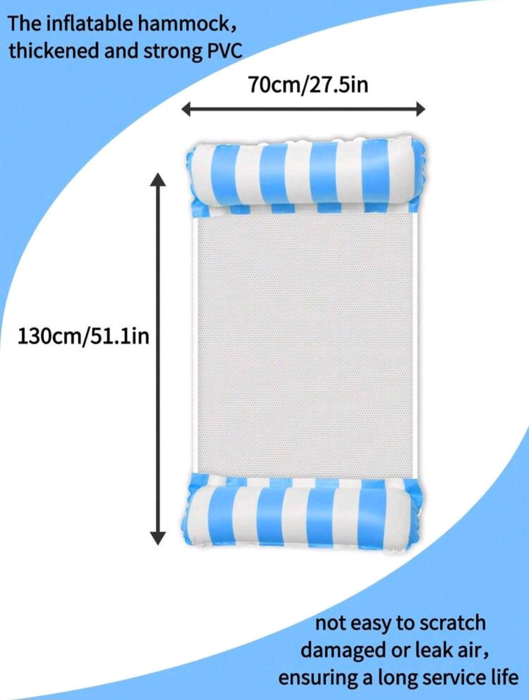 Inflatable Pool Float - Light Blue- Hammock, lounge chair, mesh bed - One Size