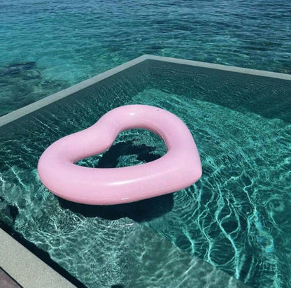Pink Heart Shaped Inflatable Swimming Ring - Essential for Summer Outdoor Beach and Pool
