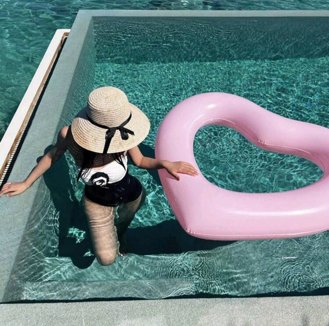 Pink Heart Shaped Inflatable Swimming Ring - Essential for Summer Outdoor Beach and Pool