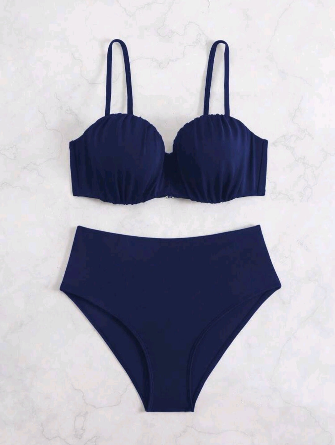 Trendy 2 Pieces Strapless Navy Blue Swimwear