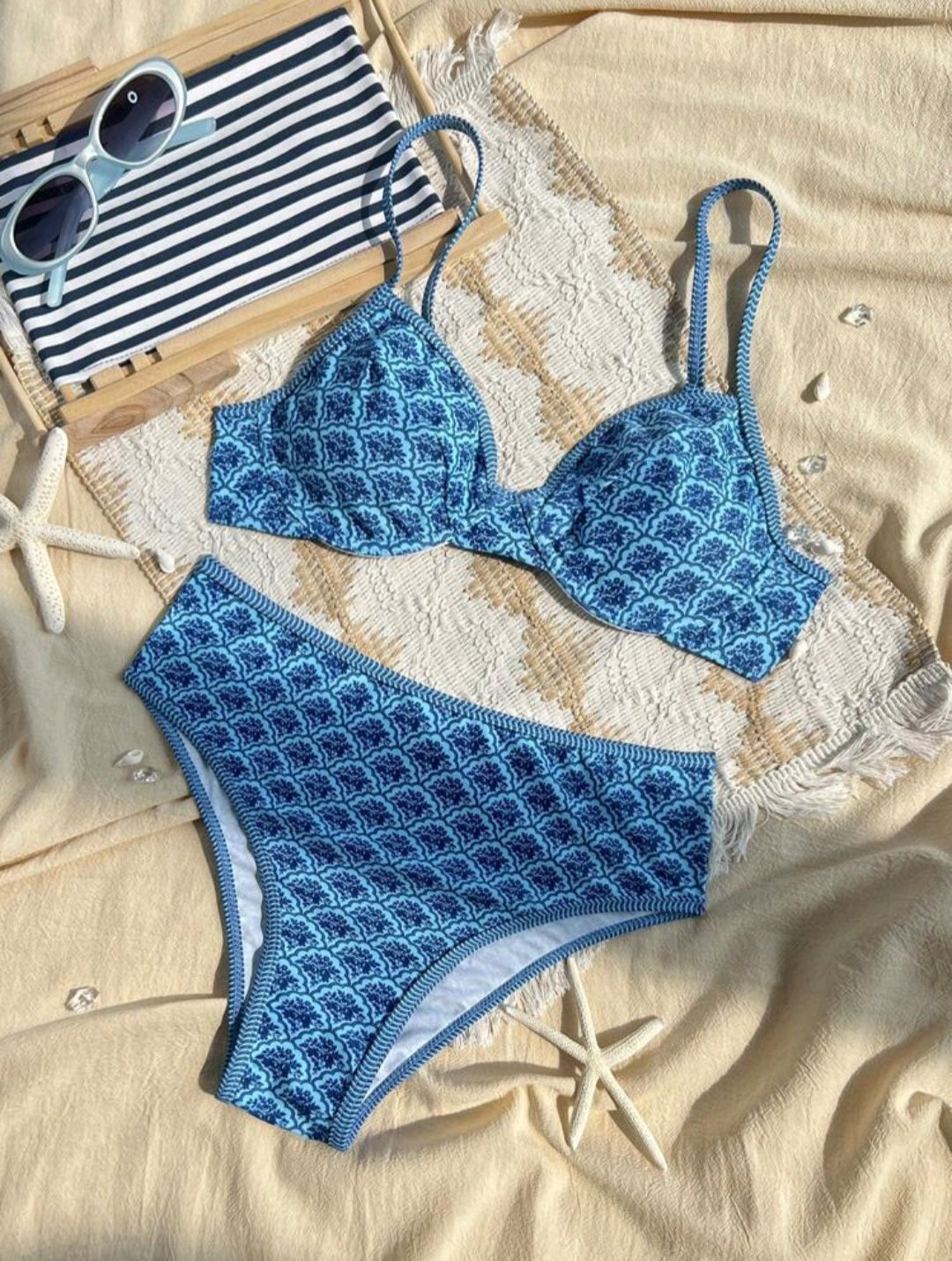 Trendy 2 Pieces Blue Swimwear
