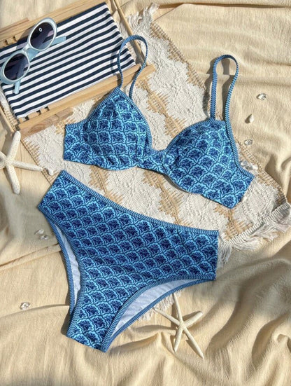 Trendy 2 Pieces Blue Swimwear